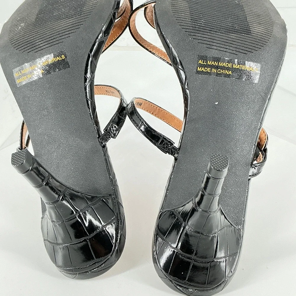 Dolce Vita Size 8.5 Black Croc‎ Print Strappy Stiletto Heels Toe NEW Carlota $79